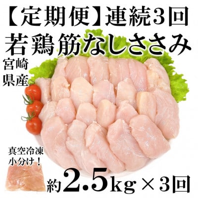 【毎月定期便】宮崎県産若鶏筋なしささみ 約2.5kg(250g×10)【MI794】(三股町)全3回