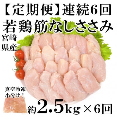 【毎月定期便】宮崎県産若鶏筋なしささみ 約2.5kg(250g×10)【MI796】(三股町)全6回
