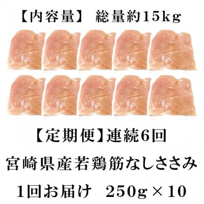 【毎月定期便】宮崎県産若鶏筋なしささみ 約2.5kg(250g×10)【MI796】(三股町)全6回