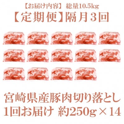 【2ヵ月毎定期便】宮崎県産豚肉切り落とし 約3.5kg(約250g×14)【MI801】三股町全3回