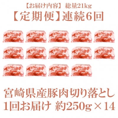 【毎月定期便】宮崎県産豚肉切り落とし 約3.5kg(約250g×14)【MI802】(三股町)全6回