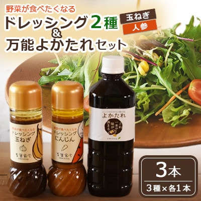 野菜が食べたくなるドレッシング2種類(玉ねぎ、人参)と万能「よかたれ」セット【MI138】
