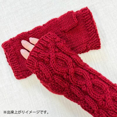 毛糸2玉で編めるケーブル模様のハンドウォーマーキット 13番色