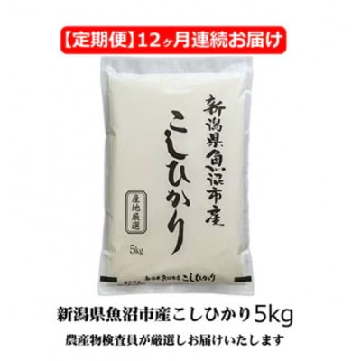 【毎月定期便】農産物検査員お奨め　魚沼産こしひかり(精米)5kg全12回