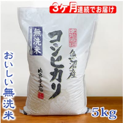 【毎月定期便】お米マイスター厳選(無洗米)魚沼産コシヒカリ100% 5kg全3回