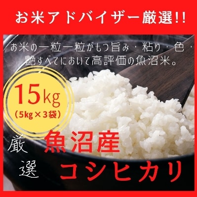 【令和4年産】『お米アドバイザー厳選!』魚沼産コシヒカリ 精米 15kg(5kg×3袋)