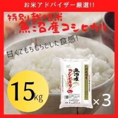 【令和5年産】『お米アドバイザー厳選!』魚沼産コシヒカリ　特別栽培米　精米15kg(5kg×3袋)