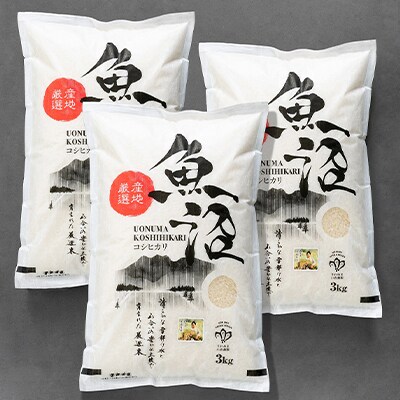 「令和6年産　新米先行受付」【無洗米】「米食味鑑定士　厳選」魚沼産コシヒカリ　9kg(3kg×3袋)