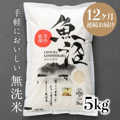 【毎月定期便】【無洗米】「米食味鑑定士 厳選」魚沼産コシヒカリ[5kg]全12回