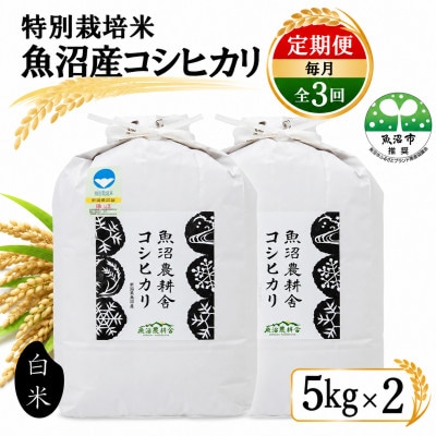 【毎月定期便】米農家自慢の特別栽培米 魚沼産 コシヒカリ(精米)10kg(5kg×2袋)全3回