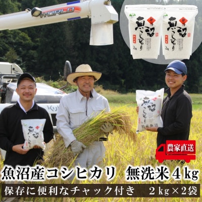 【令和8年先行受付】 農家直送!魚沼産コシヒカリ 無洗米4kg (スタンドパック2kg×2個)