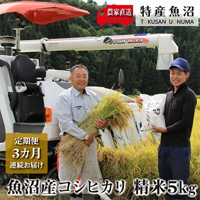 2022年9月発送開始『定期便』農家直送!魚沼産コシヒカリ　精米5kg　全3回