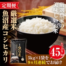 2023年5月発送開始『定期便』【魚沼「厳選」コシヒカリ】旨い飯におかずはいらない5kg　全9回