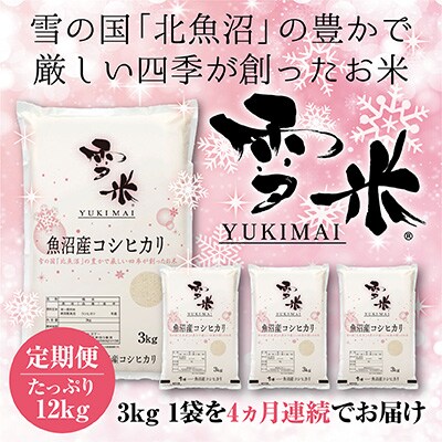 2023年9月発送開始『定期便』魚沼産コシヒカリ精米『雪米YUKIMAI』3kg雪の国から～全4回