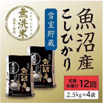 【毎月定期便】【雪室貯蔵米】魚沼産コシヒカリ(無洗米)10kg全12回