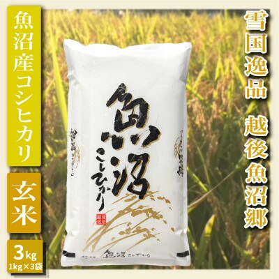 【雪国逸品 玄米3kg】越後魚沼郷 魚沼産コシヒカリ(1kg×3袋)