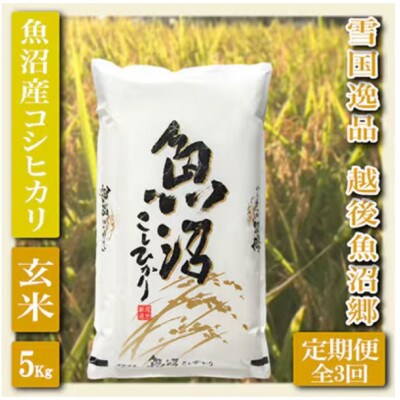 【毎月定期便】【雪国逸品 玄米5kg】越後魚沼郷 魚沼産コシヒカリ全3回