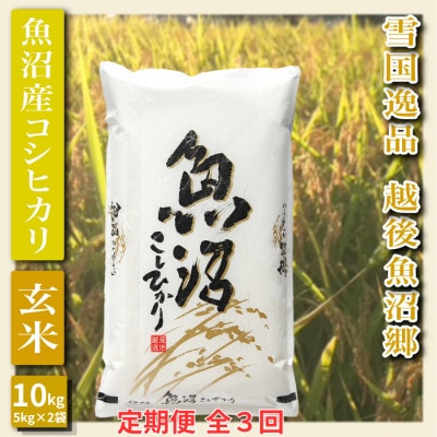 【毎月定期便】【雪国逸品 玄米10kg】越後魚沼郷 魚沼産コシヒカリ(5kg×2袋)全3回