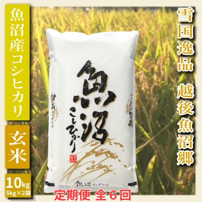 【毎月定期便】【雪国逸品 玄米10kg】越後魚沼郷 魚沼産コシヒカリ(5kg×2袋)全6回