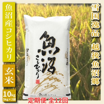 【毎月定期便】【雪国逸品 玄米10kg】越後魚沼郷 魚沼産コシヒカリ(5kg×2袋)全12回