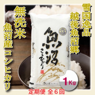 【毎月定期便】雪国逸品 《無洗米》1kg　越後魚沼郷 魚沼産コシヒカリ全6回