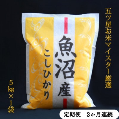 【毎月定期便】五つ星お米マイスター厳選 無洗米北魚沼産コシヒカリ5kg全3回