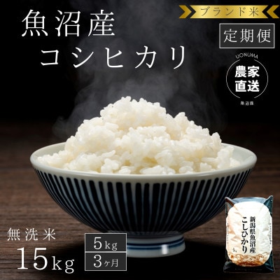【毎月定期便】【無洗米5kg×3ヶ月】ブランド米 魚沼産コシヒカリ　農家直送のお米　全3回
