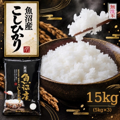 《無洗米》【新米　令和8年産】【食味鑑定士厳選】　新潟県魚沼市産こしひかり　15kg(5kg×3)