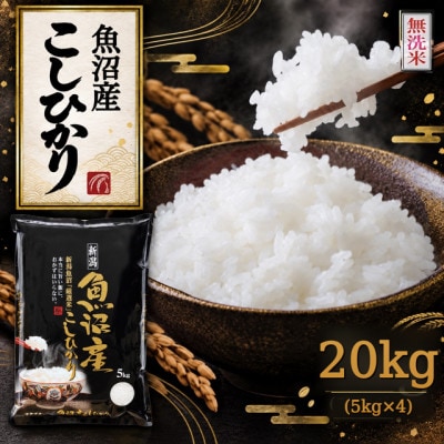 《無洗米》【新米　令和8年産】【食味鑑定士厳選】　新潟県魚沼市産こしひかり　20kg(5kg×4)