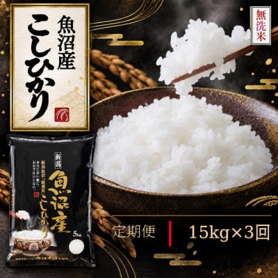 【毎月定期便】《無洗米》【食味鑑定士厳選】　新潟県魚沼市産こしひかり　15kg(5kg×3)全3回
