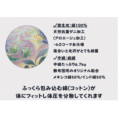 やっぱりコットンが一番好き!極上もめん綿入り敷布団(ダブル長寸　青色)