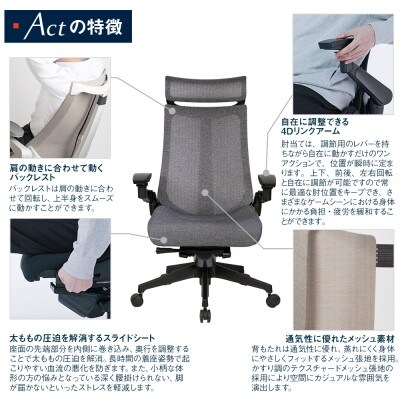 イトーキ『アクトチェア』エクストラハイバック フレーム:ブラック 張地:ダークグレーT