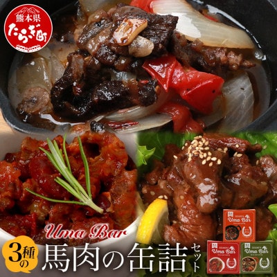 【UmaBar】馬肉缶詰 3種 9個セット<アヒージョ風・トマト煮・焼肉風>(多良木町)