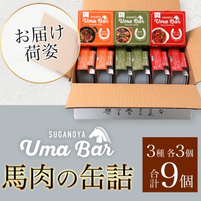 【UmaBar】馬肉缶詰 3種 9個セット<アヒージョ風・トマト煮・焼肉風>(多良木町)