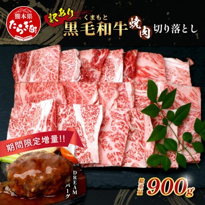 【先行受付】期間限定増量!くまもと黒毛和牛切り落とし600g+DREAMバーグ150g×2 多良木町