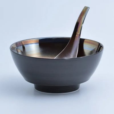 究極のラーメン鉢レンゲセット 黒塗南蛮パール　41APCD023