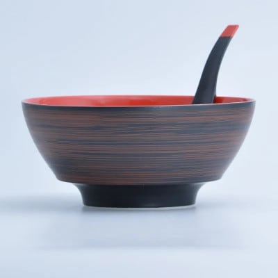 究極のラーメン鉢レンゲセット 黒朱刷毛赤釉　41APCD025