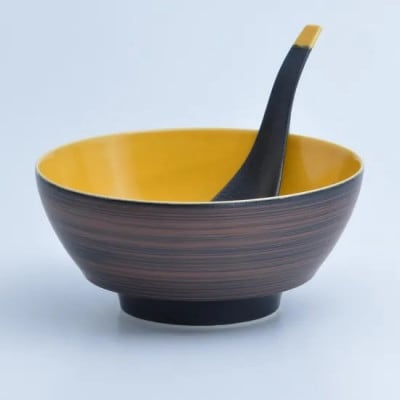 究極のラーメン鉢レンゲセット 黒朱刷毛山吹釉 41APCD034