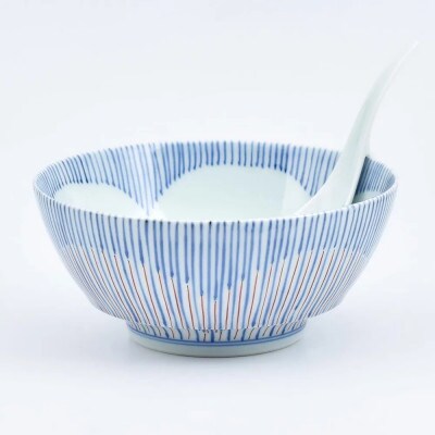 究極のラーメン鉢レンゲセット 花十草 青赤 ペア 41APCD054