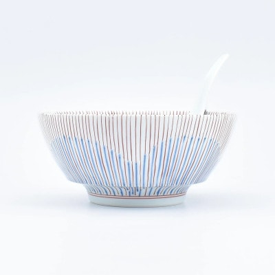 究極のラーメン鉢レンゲセット 花十草 青赤 ペア 41APCD054