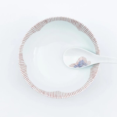 究極のラーメン鉢レンゲセット 花十草 青赤 ペア 41APCD054