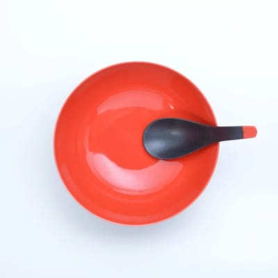 究極のラーメン鉢レンゲセット 黒朱刷毛山吹釉赤釉 ペア 41APCD056