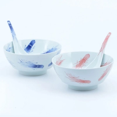 究極のラーメン鉢レンゲセット 染付稲穂朱稲穂 ペア 41APCD059