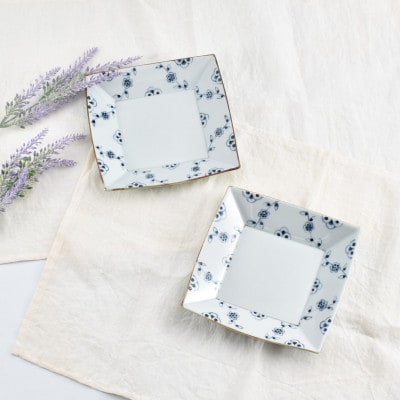 つる花唐草　5.5寸角皿2枚　41APCD076