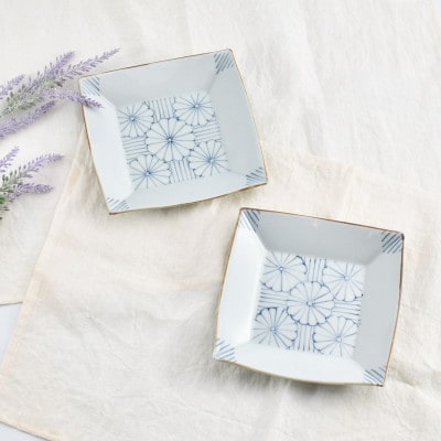 菊紋　5.5寸角皿2枚　41APCD077