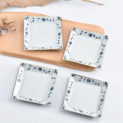 つる花唐草　4.5寸角皿4枚 【41APCD078】