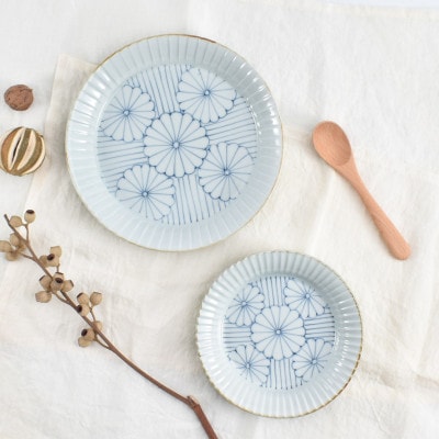 菊紋　渕彫皿大小2枚セット　41APCD083