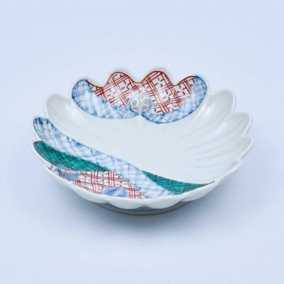 【有田焼】地紋 菊型6.5寸皿 文青 [41APCD101]