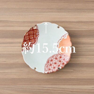 【有田焼】赤絵雪輪皿(地紋と麻の葉)2点セット [41APAD017]