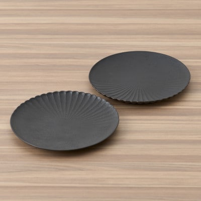 【有田焼】黒泡化粧片菊割皿19cmプレート2点セット[41APAD003]